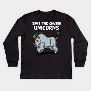 Save The Chubby Unicorns Rhino Kids Long Sleeve T-Shirt